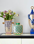 Jonathan Adler Cube Urn Vase with other Versailles Vases on a console table available at Spacio India for Luxury Home Decor Accessories collection.