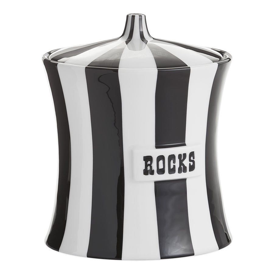 Side look of Jonathan Adler Vice Rocks Black & White Ice Bucket on a white background available at Spacio India from the Luxury Home Decor Bar Accessories Collection