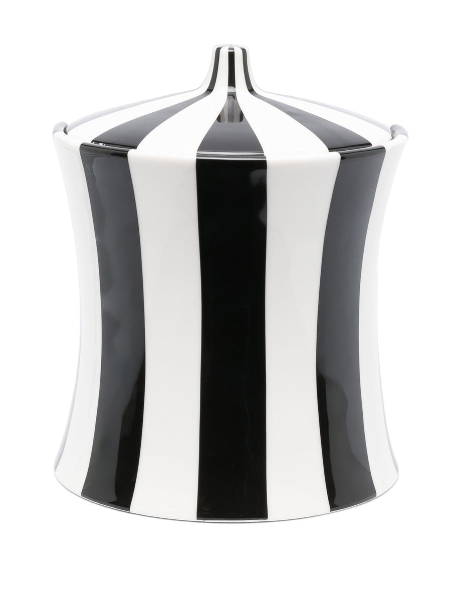 Back side of Jonathan Adler Vice Rocks Black & White Ice Bucket on a white background available at Spacio India from the Luxury Home Decor Bar Accessories Collection