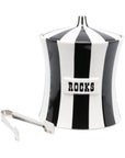 Jonathan Adler Vice Rocks Black & White Ice Bucket with Ice picker on a white background available at Spacio India from the Luxury Home Decor Bar Accessories Collection