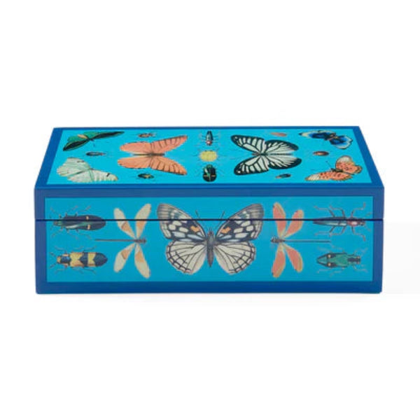 Front angle of the Jonathan Adler Small Lacquer Botanist Box, featuring vibrant botanical motifs and lacquered finish, available at Spacio India.