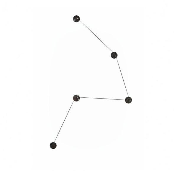 Black geometric modular wall light with four black dots and connecting lines on a white background