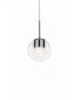 Pendant light with clear glass shade and chrome finish on a white background by KDLN available at Spacio in India. 