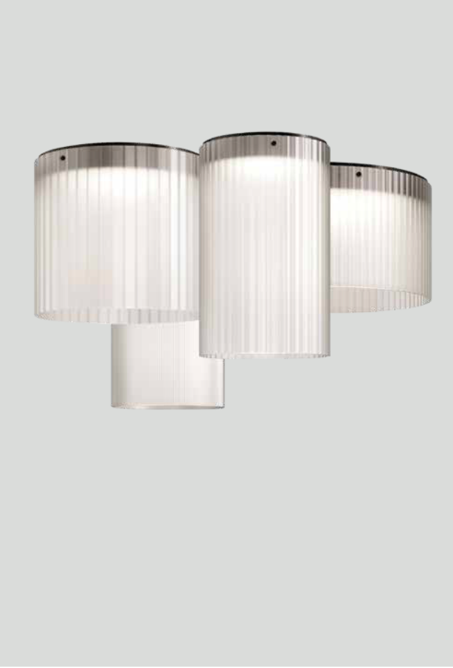 A KDLN Giass Ceiling Light, a retro style ceiling light with three glass cylinders hanging from it, resembling tumblers.