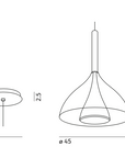 A diagram showing the dimensions of a KDLN Karim Rashid Floob Suspension Pendant Light.