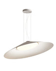 Modern pendant light with a white shade on a white background