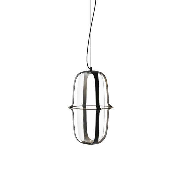 Modern pendant light with clear glass shade on a white background from KDLN available at Spacio retail stores in India.