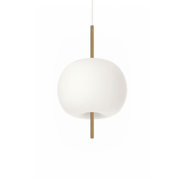 Pendant light with white shade and gold fixture on a white background from KDLN available at Spacio retail stores in India