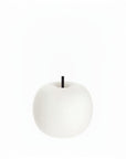 White glass table lamp with a black stem on a white background