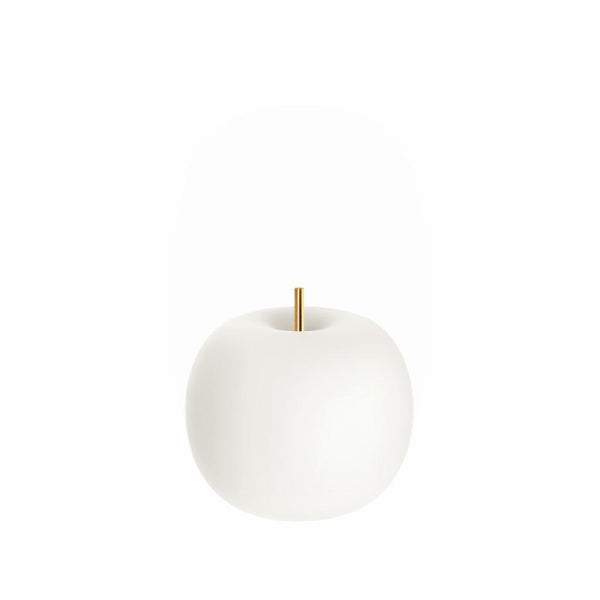 White decorative table lamp with a gold stem on a white background from KDLN available at Spacio retail stores in India. 