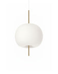 White pendant light with gold accents on a white background