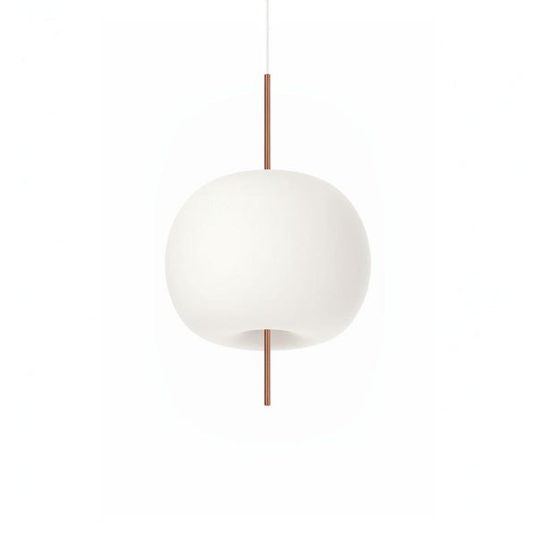White pendant lamp with a wooden fixture on a white background