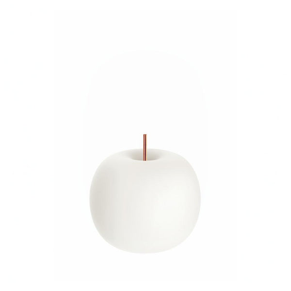 White glass table lamp with a copper stem on a white background from KDLN available at Spacio in India. 