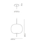 Technical drawing of a pendant light with dimensions on a white background