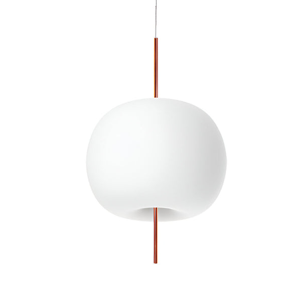 White pendant light with copper accents on a white background