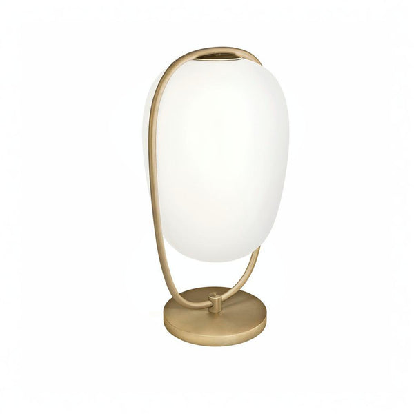 Table lamp with white shade and gold base on a white background from Kdln available at Spacio in India 