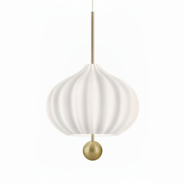 White pendant light with gold accents on a white background from Kdln available at Spacio in India 