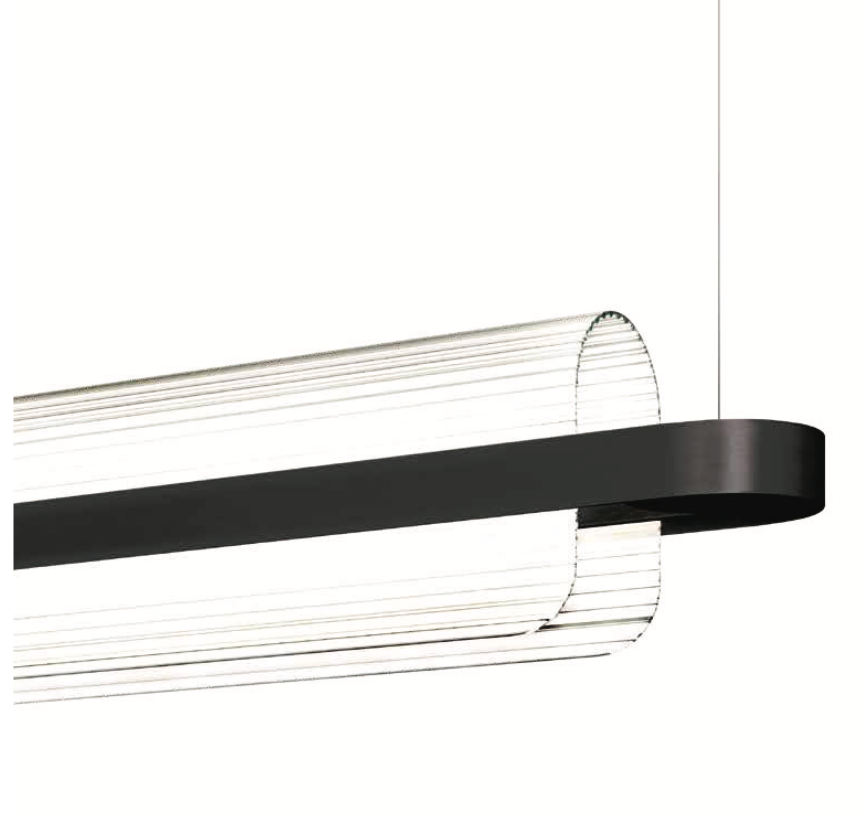 A black and white KDLN Nami Suspension pendant lamp with a black frame and diffuser.