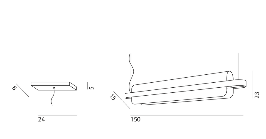 A drawing of a KDLN Nami Suspensesion Home Office Desk Ceiling Light with a diffuser.