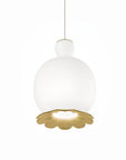 Pendant light with white shade and gold base on a white background from Kdln available at Spacio in India 
