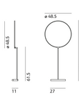 A diagram showing the adjustable dimensions of a KDLN Poise Table Lamp with a circle of light.