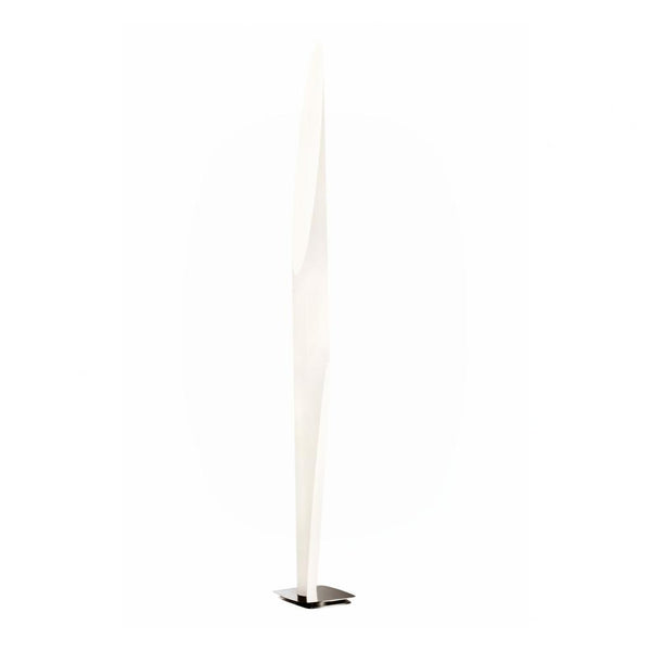 Modern floor lamp called Shakti from KDLN with a white shade on a white background available at Spacio retail stores in India. 