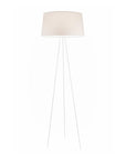White floor lamp with a beige lampshade on a white background