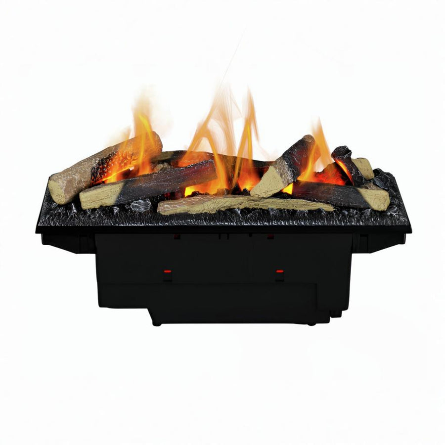 Water vapour artificial Fireplace with flames and logs on a white background available at Spacio retail stores in Mumbai & Kolkata. 