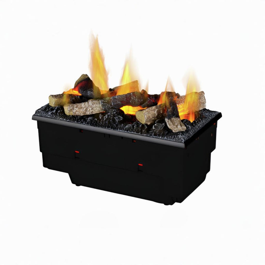 Water vapour artificial fireplace with fake flames and logs on a white background available at Spacio retail stores in Mumbai & Kolkata. 