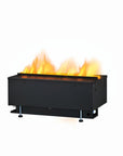 Black finish water vapour artificial fireplace with artificial flames on a white background available at Spacio retail stores in Mumbai & Kolkata. 