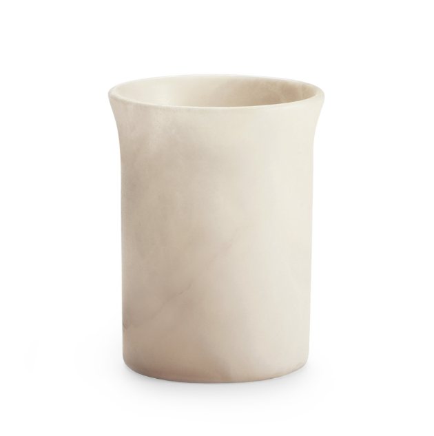 Beige onyx tooth brush tumbler on a white background