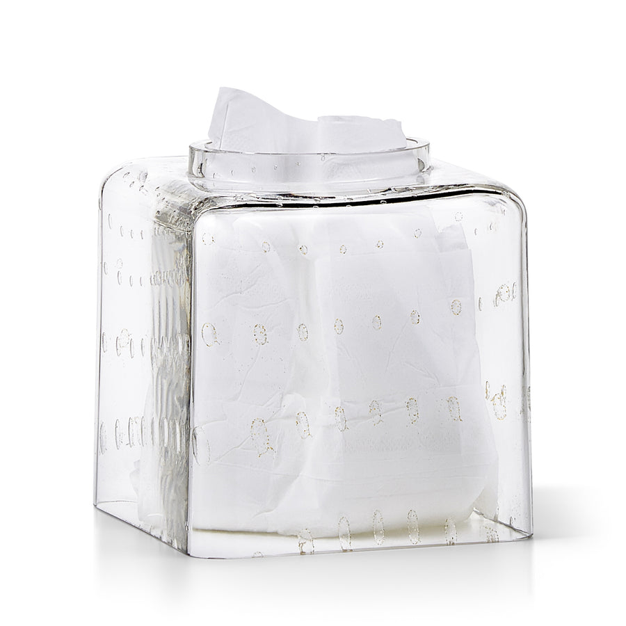 Labrazel contessa clear tissue cover with gold and silver accents on white background at Spacio retail store in Mumbai

