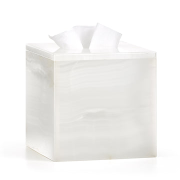 White onyx tissue cover from Labrazel on a white background at Spacio retail store in Mumbai