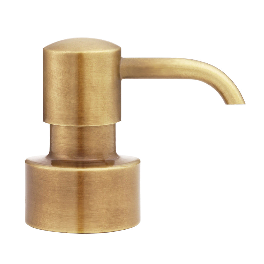 Brass soap dispenser pump on a white background from Labrazel at Spacio retail store in Mumbai