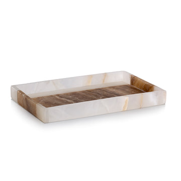 Rectangular marble tray with brown and beige pattern on a white background from Labrazel at Spacio retail store in Mumbai