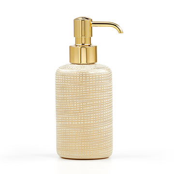 Woven Gold Glass Soap Dispenser  from Labrazel on a white background at Spacio retail store in Mumbai