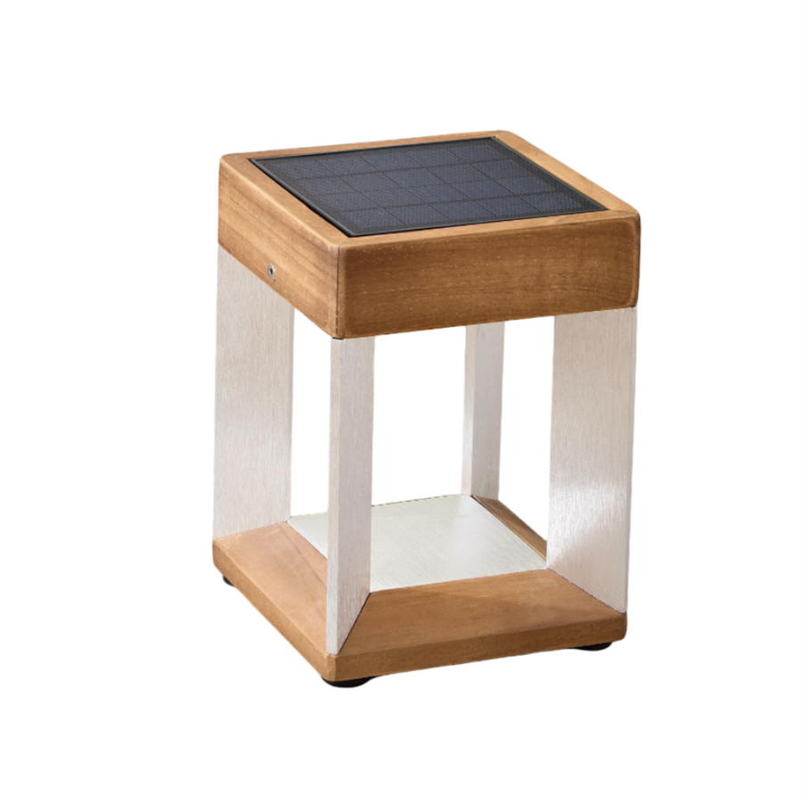 Wooden solar lantern on a white background by Les Jardins available at Spacio retail stores in Mumbai & Kolkata.  