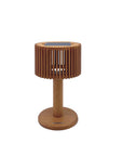 Wooden Indoor outdoor solar lamp with solar panel on a white background