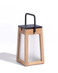 Wooden solar lantern with a black top on a white background by Les Jardins available at Spacio retail stores in Mumbai & Kolkata.  