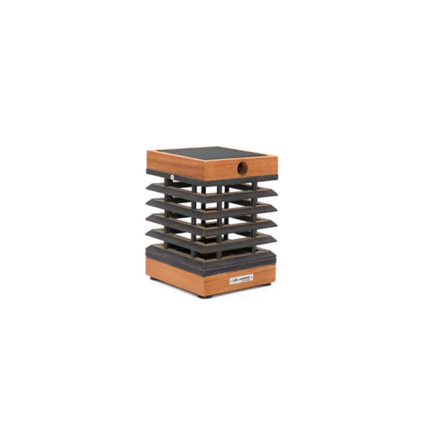 Wooden and metal solar lantern on a white background by Les Jardins available at Spacio retail stores in Mumbai & Kolkata.  