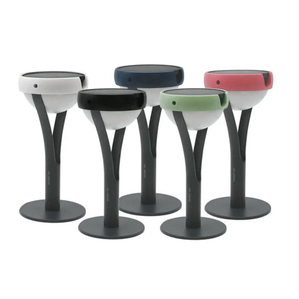 Set of six colourful solar table lamps on a white background by Les Jardins available at Spacio retail stores in Mumbai & Kolkata.  