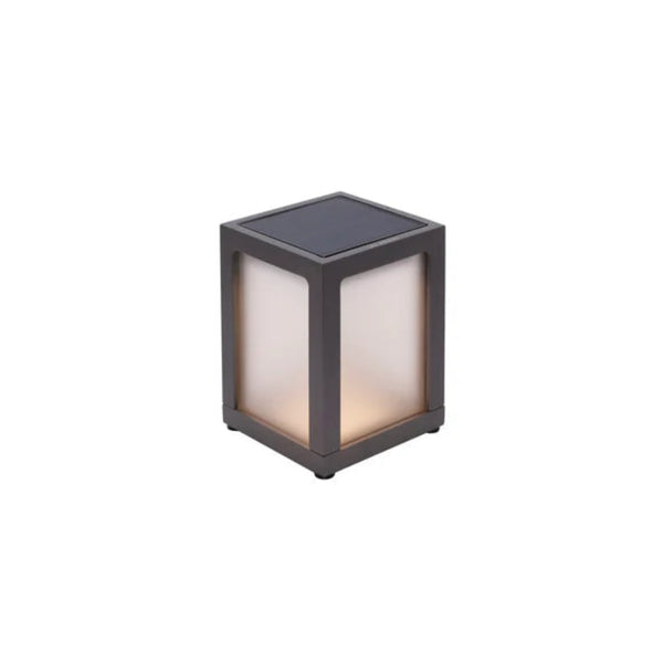 Square outdoor table lamp with solar panel on a white background by Les Jardins available at Spacio retail stores in Mumbai & Kolkata.  