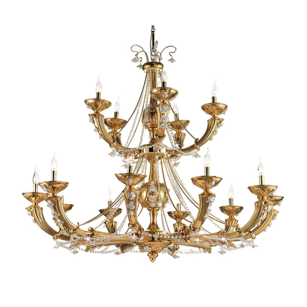 Gold chandelier in ceramic with crystal accents on a white background from Lorenzon available at Spacio in India. 