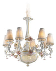 Decorative ceramic chandelier with floral elements on a white background by Lorenzon available at Spacio in India. 