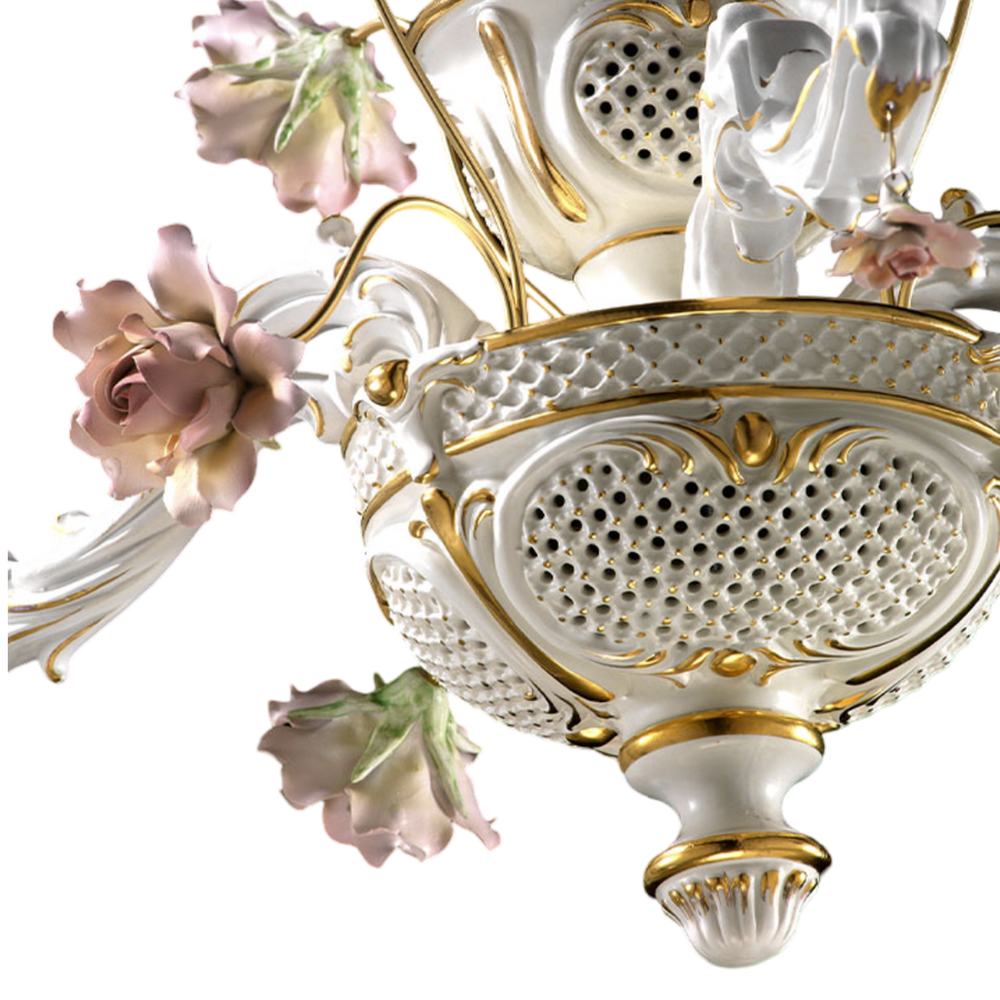 Decorative chandelier with floral elements on a white background