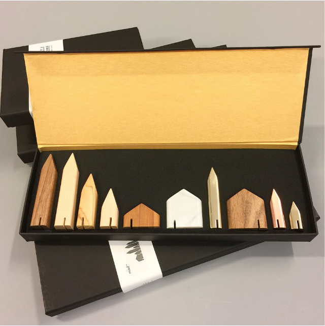 A Madlab ML Mini Houses Collection Kit 02 (3pc set) of wooden knives in a box.