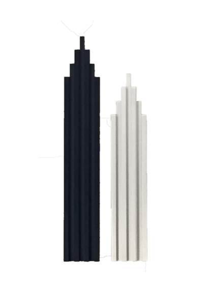 A pair of ML Skyline Collection Black & Silver (2pc set) towers in the New York skyline by Madlab.