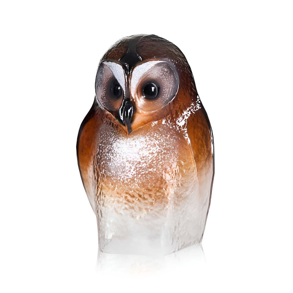 Maleras Brown Crystal Owl Swedish Glass Art - handcrafted crystal owl sculpture, detailed side view, available at Spacio India retail stores and online.
