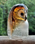 Side profile of Maleras Brown Crystal Owl Swedish Glass Art – premium crystal owl sculpture from international brand Maleras, offered exclusively at Spacio India retail stores and online.