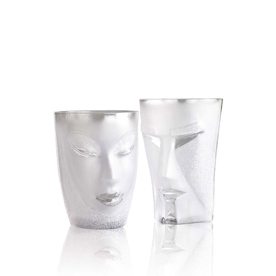 Maleras Crystal Kubik Tumbler Clear with Electra Tumbler from Masque collection on a white back ground for modern interiors available at Spacio India from the Drink ware of Bar Accessories Collection.